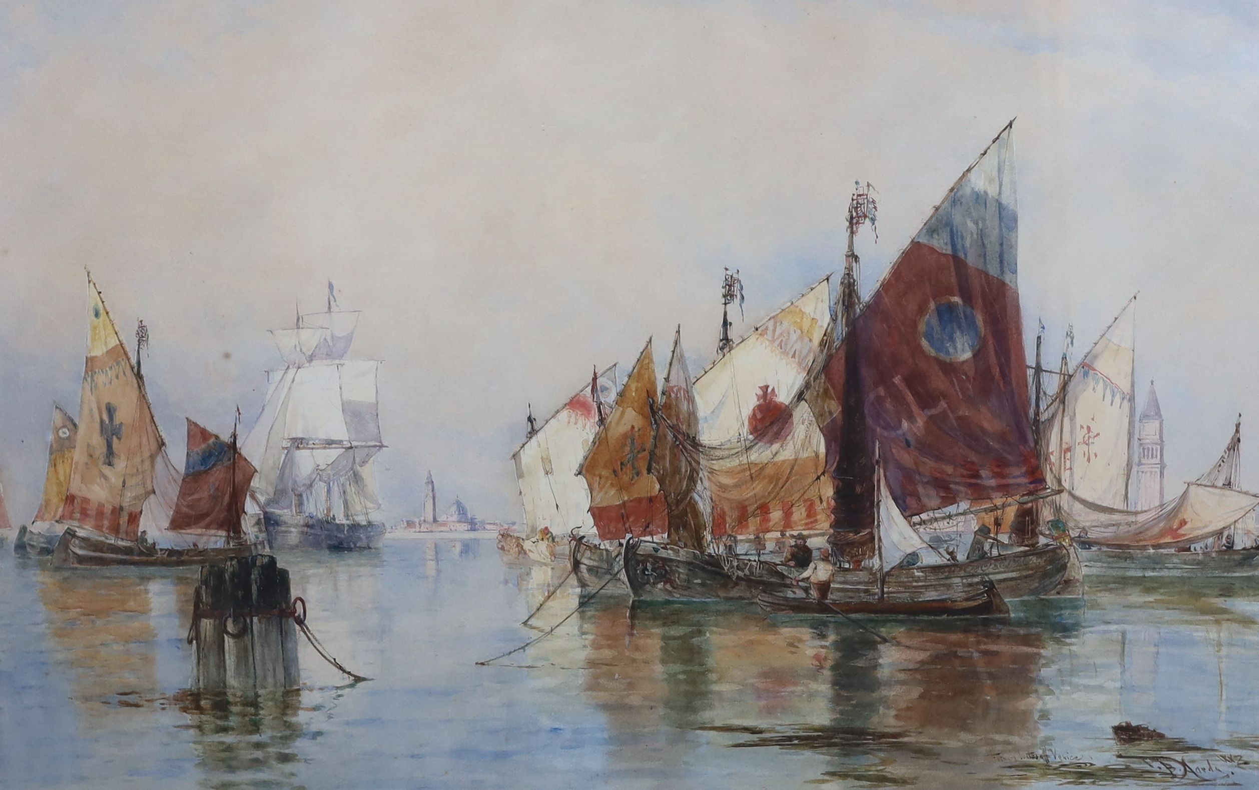 Thomas Bush Hardy (1842-1897), Fishing boats off Venice, watercolour, 45 x 71cm
